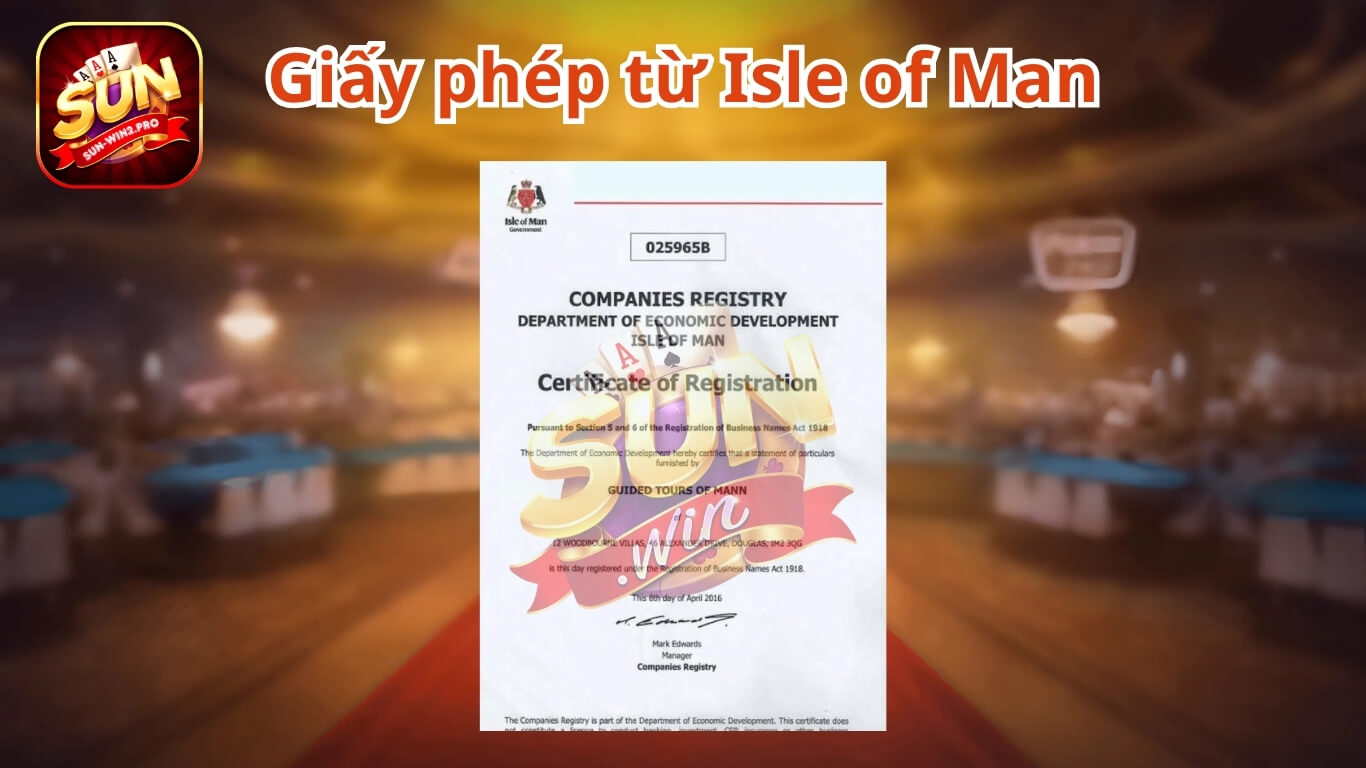 Giấy phép hoạt động từ Isle of Man Giấy phép hoạt động từ Isle of Man